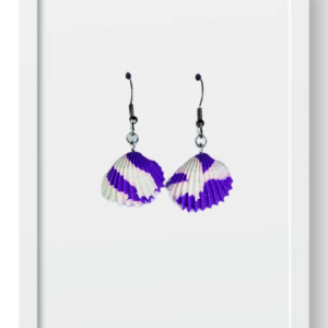 White and Purple Shell - Handmade Polymer Clay Earrings