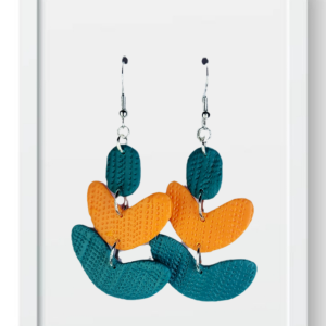 Teal and Orange Boomerang - Handmade Polymer Clay Earrings