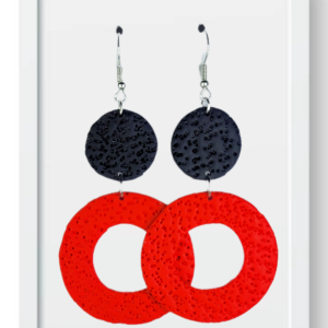 Black Circles with Red Ring - Handmade Polymer Clay Earrings