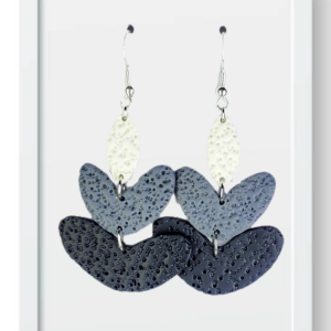 White, Grey and White Boomerang - Handmade Polymer Clay Earrings