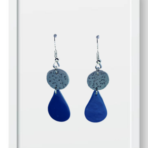 Grey Circle and Navy Teardrop - Handmade Polymer Clay Earrings