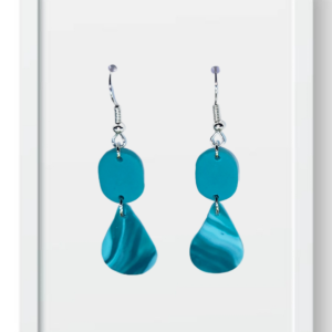 Teal Oval and Teal Mable Teardrop - Handmade Polymer Clay Earrings