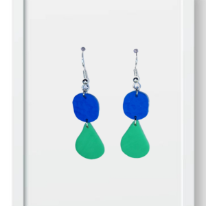 Blue Oval and Mint Teardrop - Handmade Polymer Clay Earrings