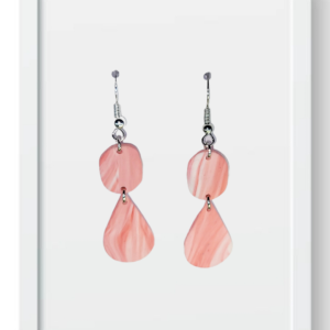 Pink Marble Oval and Teardrop - Handmade Polymer Clay Earrings