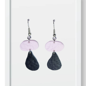 Pastel Purple Oval and Black Teardrop - Handmade Polymer Clay Earrings