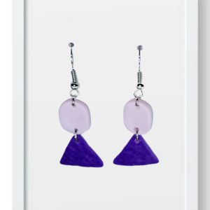 Pastel Purple Oval and Purple Triangle - Handmade Polymer Clay Earings
