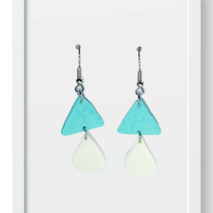 Pastel Blue Triangle and White Teardrop - Handmade Polymer Clay Earings