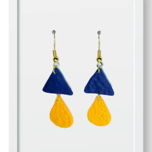 Navy Triangle and Orange Teardrop - Handmade Polymer Clay Earings