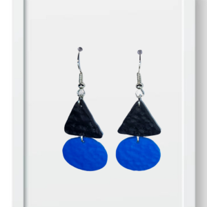 Navy Triangle and Orange Teardrop - Handmade Polymer Clay Earings