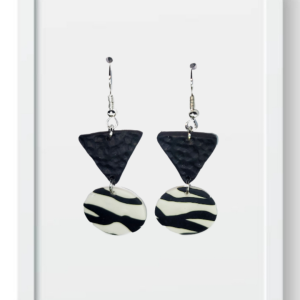 Black Triangle and Zebra Circle - Handmade Polymer Clay Earings