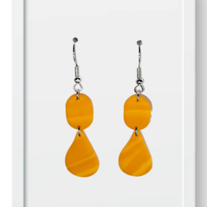 Orange Marble Oval and Teardrop - Handmade Polymer Clay Earings