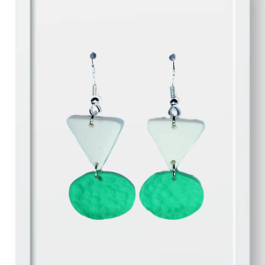 White Triangle and Mint Circle - Handmade Polymer Clay Earings