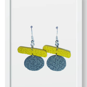 Yellow-green Dash and Grey Circle - Handmade Polymer Clay Earings