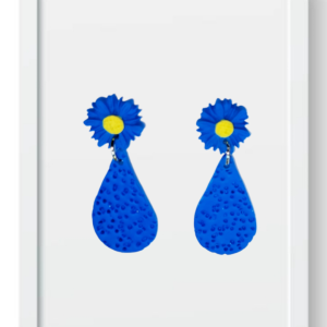 Blue Flower and Blue Teardrop - Handmade Polymer Clay Earings