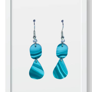 Teal Marble Oval and Teardrop - Handmade Polymer Clay Earings