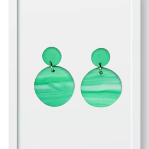 Mint Green Marble Circles - Handmade Polymer Clay Earings