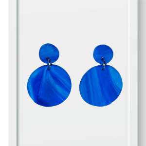 Blue Marble Circles - Handmade Polymer Clay Earings