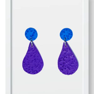 Blue Circle with Purple Teardrop - Handmade Polymer Clay Earings