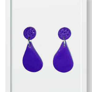 Purple Circle with Purple Teardrop - Handmade Polymer Clay Earings