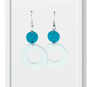 Teal Circles with Medium White Ring - Handmade Polymer Clay Earrings