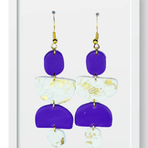 Purple and White Half Circles and Ovals - Handmade Polymer Clay Earrings