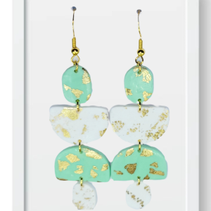 Mint and White Half Circles and Ovals - Handmade Polymer Clay Earrings