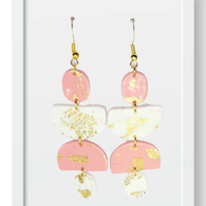 Dusty Pink and White Half Circles and Ovals - Handmade Polymer Clay Earrings