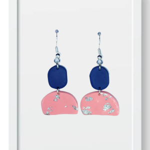 Navy Oval and Dusty Pink Half Circles - Handmade Polymer Clay Earrings