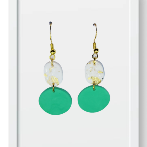 White Oval and Mint Circles - Handmade Polymer Clay Earrings