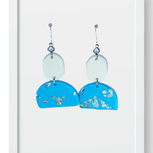 White Oval and Baby Blue Half Circles - Handmade Polymer Clay Earrings
