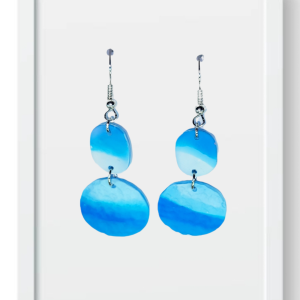 Blue Marble Oval and Circle - Handmade Polymer Clay Earrings