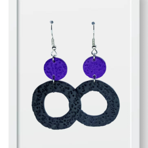 Purple Circles with Medium Black Ring - Handmade Polymer Clay Earrings