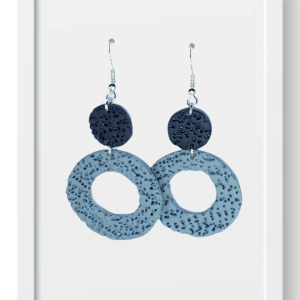 Black Circles with Medium Grey Ring - Handmade Polymer Clay Earrings