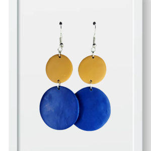 Tan and Navy Circles - Handmade Polymer Clay Earrings