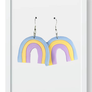 Pastel Blue, Orange and Purple Rainbow - Handmade Polymer Clay Earrings