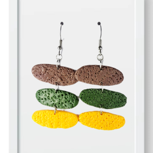 Brown, Hunter Green and Mustard - Handmade Polymer Clay Earrings