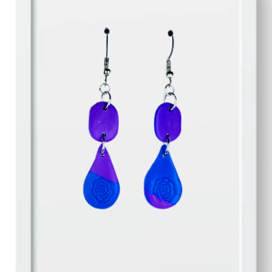 Purple Oval with Blue and Purple Teardrop - Handmade Polymer Clay Earrings
